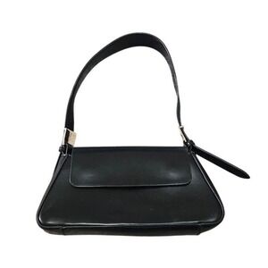Zara Black Faux Leather Shoulder Bag Gold Hardware Minimalist Baguette Purse